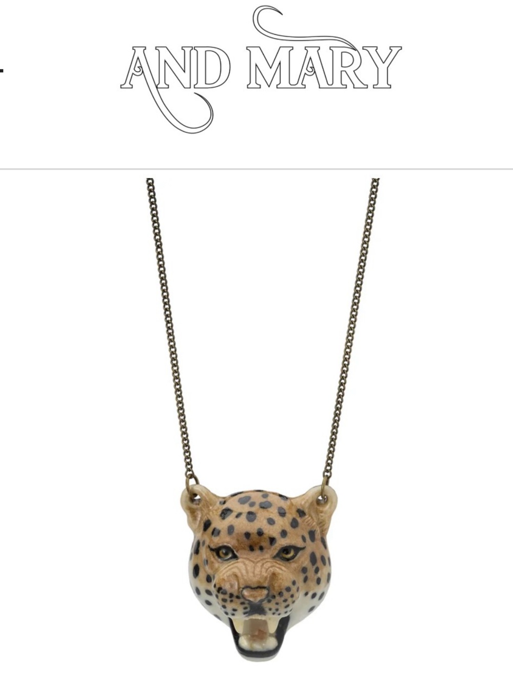 New in box And Mary Roaring Leopard Head Porcelain Pendant Necklace